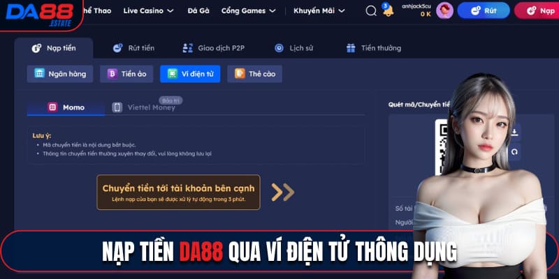 Nạp tiền DA88 qua ví điện tử thông dụng